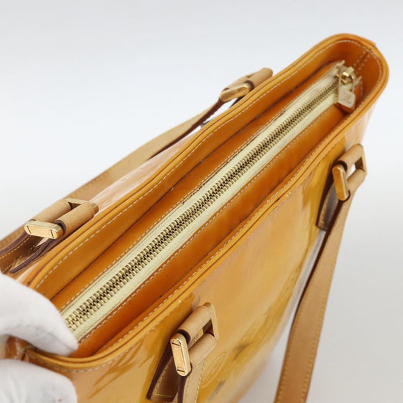 LOUIS VUITTON Monogram Vernis Houston Hand Bag Lime Yellow M91055 LV Auth hk3628