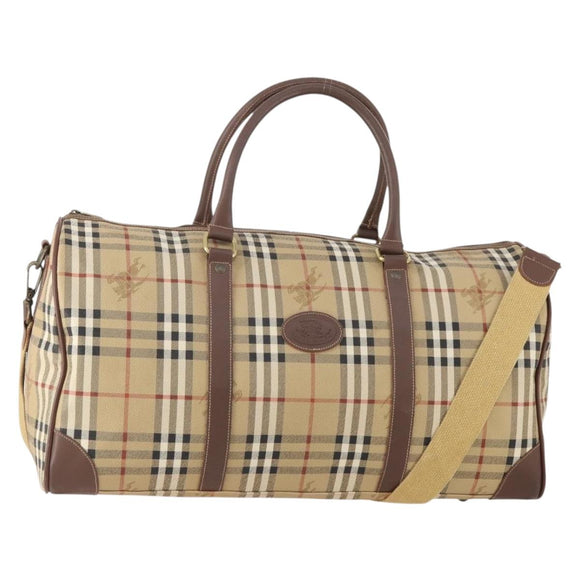 Burberrys Nova Check Boston Bag PVC 2way Beige Gold Auth hk3640