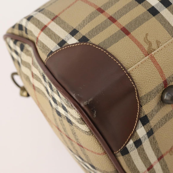 Burberrys Nova Check Boston Bag PVC 2way Beige Gold Auth hk3640