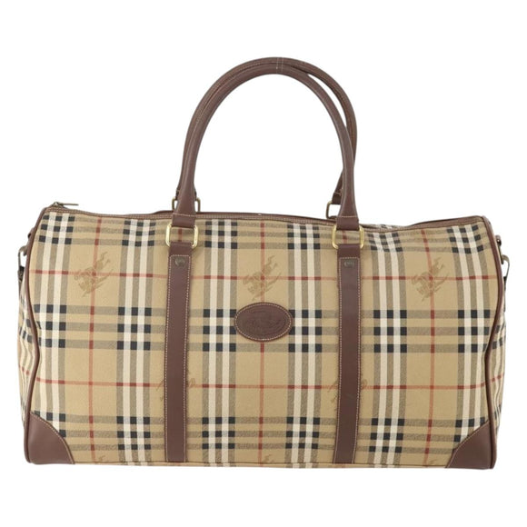Burberrys Nova Check Boston Bag PVC 2way Beige Gold Auth hk3640