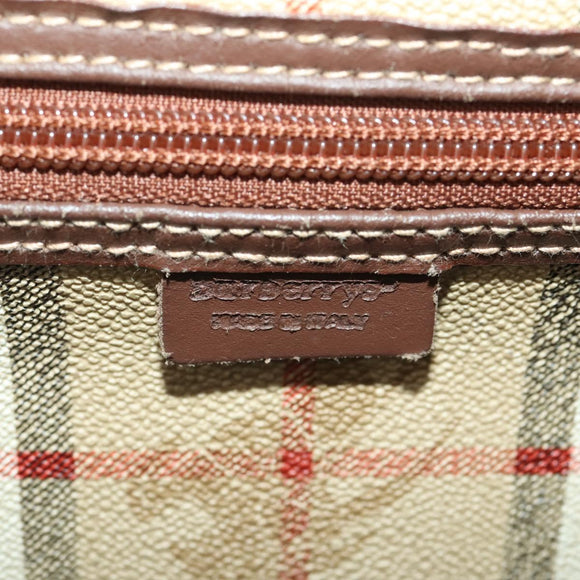 Burberrys Nova Check Boston Bag PVC 2way Beige Gold Auth hk3640