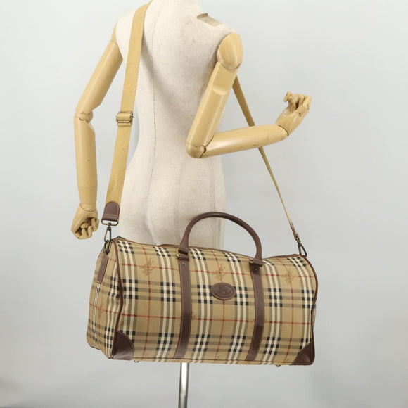 Burberrys Nova Check Boston Bag PVC 2way Beige Gold Auth hk3640