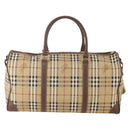 Burberrys Nova Check Boston Bag PVC 2way Beige Gold Auth hk3640-2