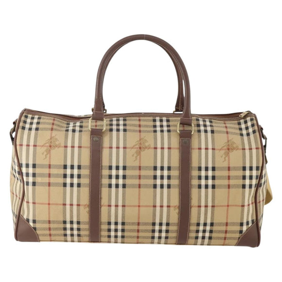 Burberrys Nova Check Boston Bag PVC 2way Beige Gold Auth hk3640