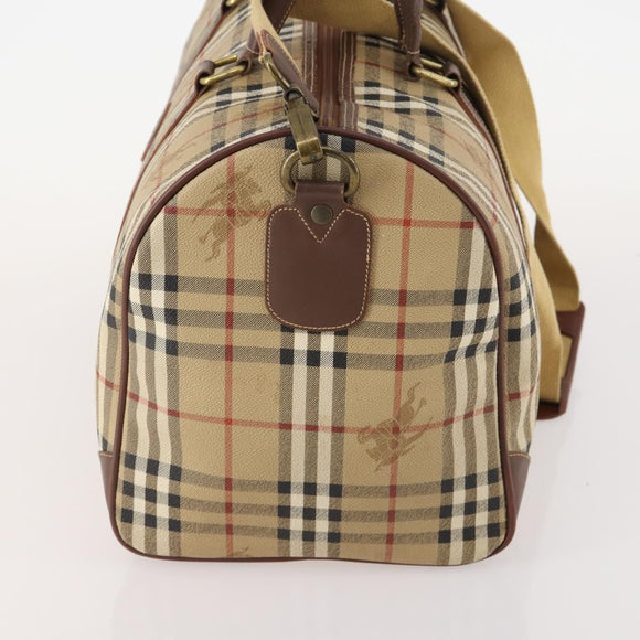 Burberrys Nova Check Boston Bag PVC 2way Beige Gold Auth hk3640