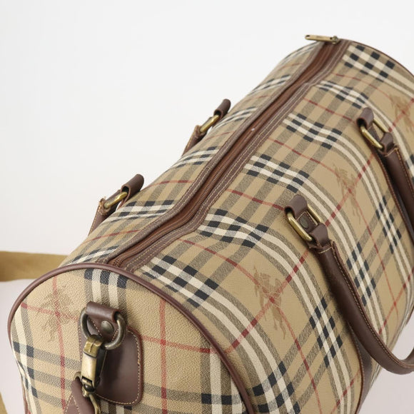 Burberrys Nova Check Boston Bag PVC 2way Beige Gold Auth hk3640
