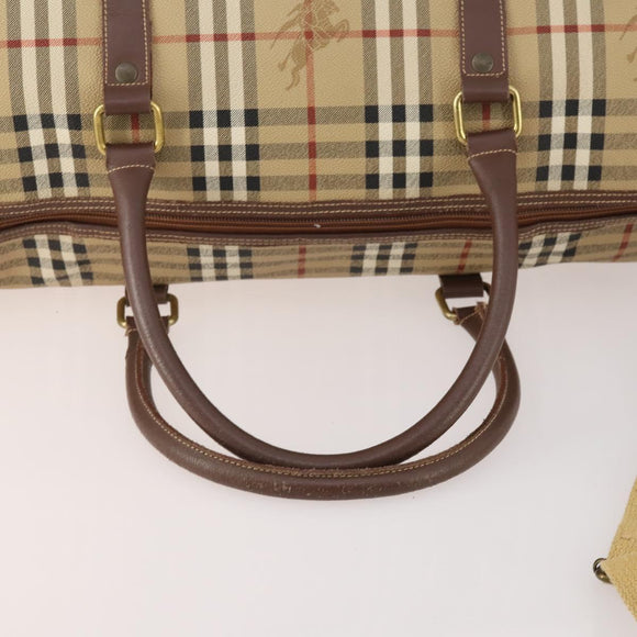 Burberrys Nova Check Boston Bag PVC 2way Beige Gold Auth hk3640