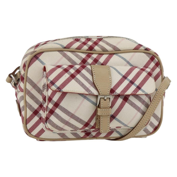 BURBERRY Nova Check Blue Label Bag Canvas Leather White Silver Auth hk3641A