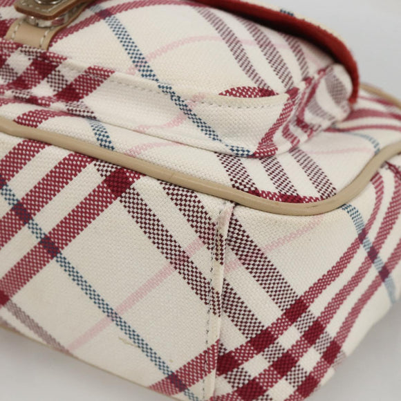 BURBERRY Nova Check Blue Label Bag Canvas Leather White Silver Auth hk3641A