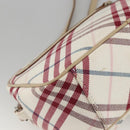 BURBERRY Nova Check Blue Label Bag Canvas Leather White Silver Auth hk3641A-16