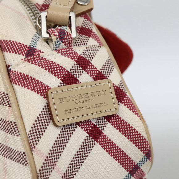 BURBERRY Nova Check Blue Label Bag Canvas Leather White Silver Auth hk3641A