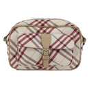 BURBERRY Nova Check Blue Label Bag Canvas Leather White Silver Auth hk3641A-13