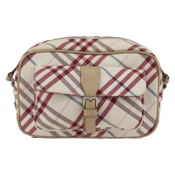 BURBERRY Nova Check Blue Label Bag Canvas Leather White Silver Auth hk3641A