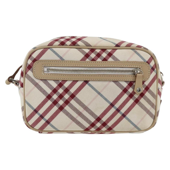 BURBERRY Nova Check Blue Label Bag Canvas Leather White Silver Auth hk3641A