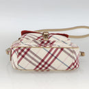 BURBERRY Nova Check Blue Label Bag Canvas Leather White Silver Auth hk3641A-5