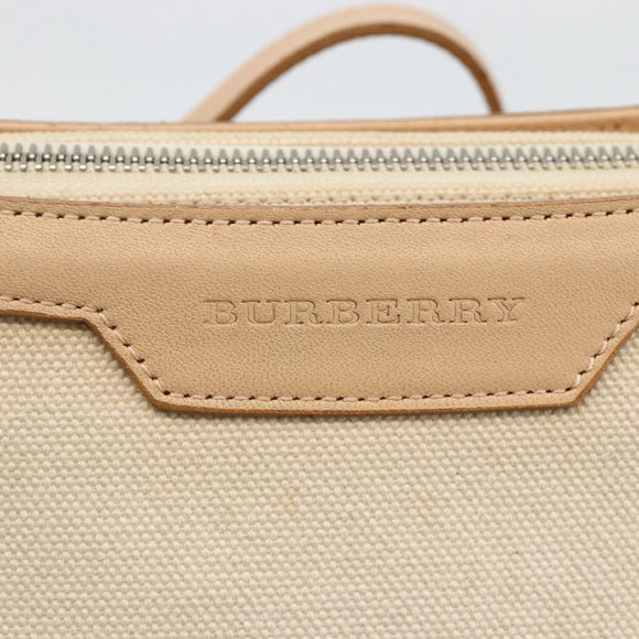 BURBERRY Shoulder Bag Canvas Light Beige Silver Auth hk3642