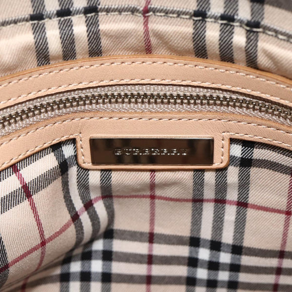 BURBERRY Shoulder Bag Canvas Light Beige Silver Auth hk3642