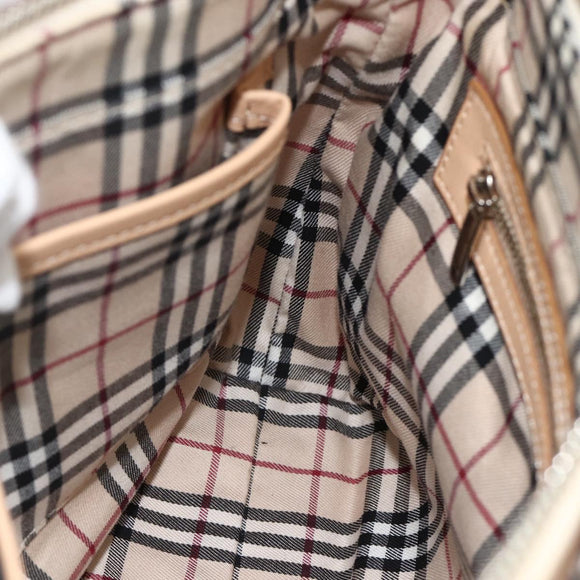 BURBERRY Shoulder Bag Canvas Light Beige Silver Auth hk3642