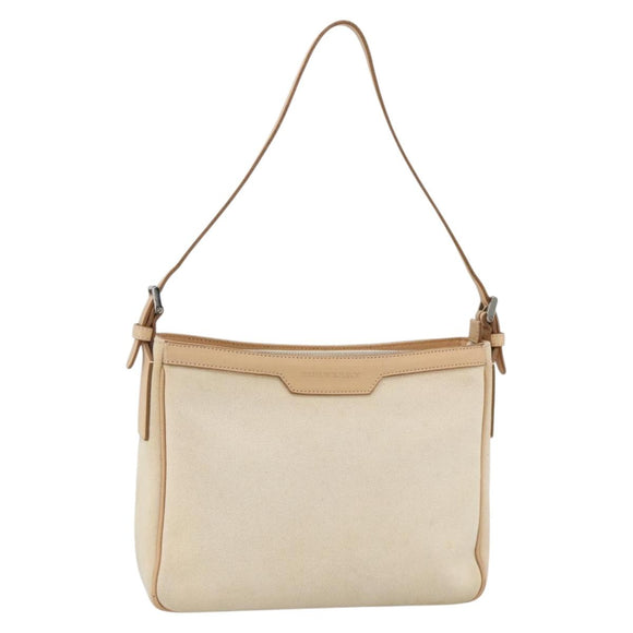 BURBERRY Shoulder Bag Canvas Light Beige Silver Auth hk3642