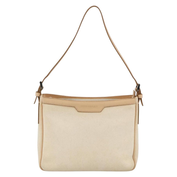 BURBERRY Shoulder Bag Canvas Light Beige Silver Auth hk3642