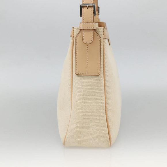 BURBERRY Shoulder Bag Canvas Light Beige Silver Auth hk3642