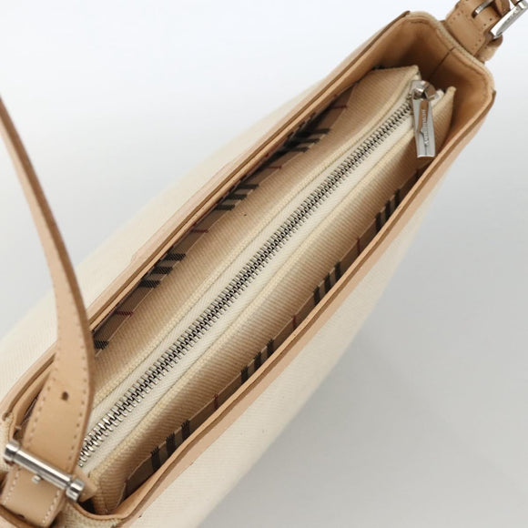 BURBERRY Shoulder Bag Canvas Light Beige Silver Auth hk3642