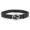 GUCCI Interlocking Belt Leather 38.6"" Black Silver 114984 Auth hk3646-1