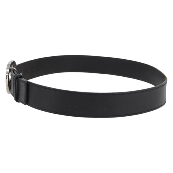 GUCCI Interlocking Belt Leather 38.6"" Black Silver 114984 Auth hk3646