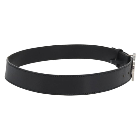 GUCCI Interlocking Belt Leather 38.6"" Black Silver 114984 Auth hk3646