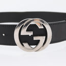 GUCCI Interlocking Belt Leather 38.6"" Black Silver 114984 Auth hk3646-5