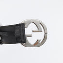 GUCCI Interlocking Belt Leather 38.6"" Black Silver 114984 Auth hk3646-6