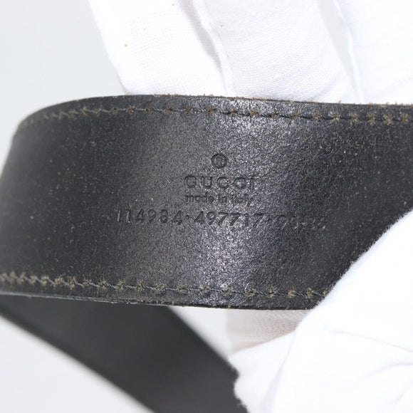 GUCCI Interlocking Belt Leather 38.6"" Black Silver 114984 Auth hk3646