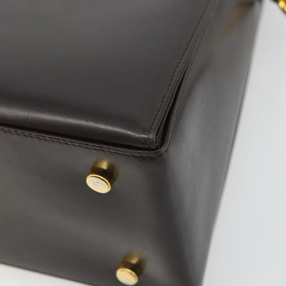 Salvatore Ferragamo Gancini Hand Bag Leather 2way Dark Brown Gold Auth hk3673