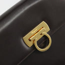 Salvatore Ferragamo Gancini Hand Bag Leather 2way Dark Brown Gold Auth hk3673-17