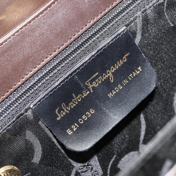 Salvatore Ferragamo Gancini Hand Bag Leather 2way Dark Brown Gold Auth hk3673
