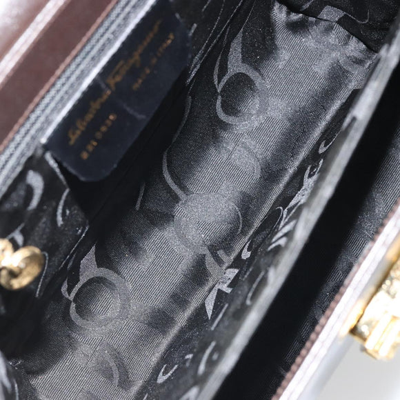 Salvatore Ferragamo Gancini Hand Bag Leather 2way Dark Brown Gold Auth hk3673