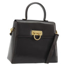 Salvatore Ferragamo Gancini Hand Bag Leather 2way Dark Brown Gold Auth hk3673-1
