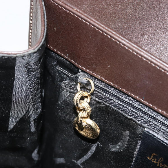 Salvatore Ferragamo Gancini Hand Bag Leather 2way Dark Brown Gold Auth hk3673