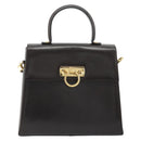Salvatore Ferragamo Gancini Hand Bag Leather 2way Dark Brown Gold Auth hk3673-13