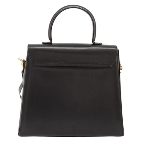Salvatore Ferragamo Gancini Hand Bag Leather 2way Dark Brown Gold Auth hk3673