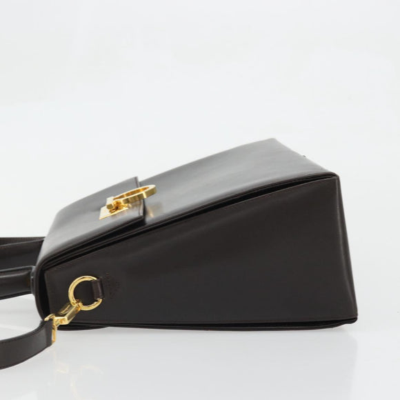 Salvatore Ferragamo Gancini Hand Bag Leather 2way Dark Brown Gold Auth hk3673