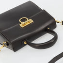 Salvatore Ferragamo Gancini Hand Bag Leather 2way Dark Brown Gold Auth hk3673-6