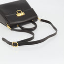 Salvatore Ferragamo Gancini Hand Bag Leather 2way Dark Brown Gold Auth hk3673-7