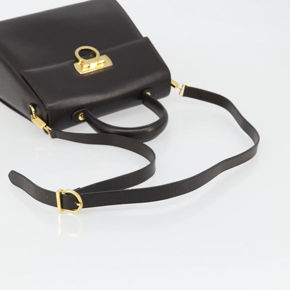Salvatore Ferragamo Gancini Hand Bag Leather 2way Dark Brown Gold Auth hk3673