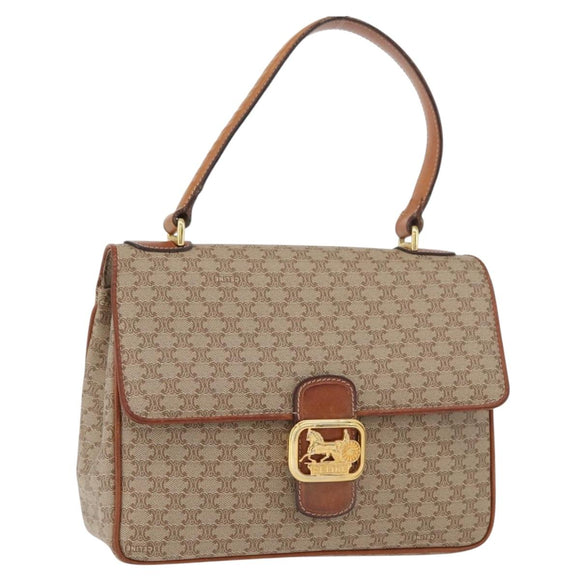 CELINE Macadam Canvas Hand Bag PVC Beige Gold Auth hk3675