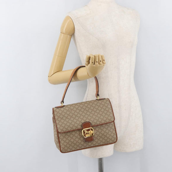 CELINE Macadam Canvas Hand Bag PVC Beige Gold Auth hk3675
