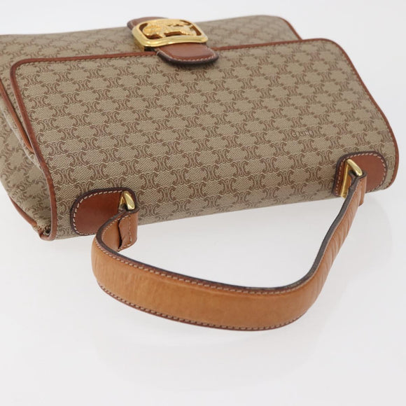 CELINE Macadam Canvas Hand Bag PVC Beige Gold Auth hk3675
