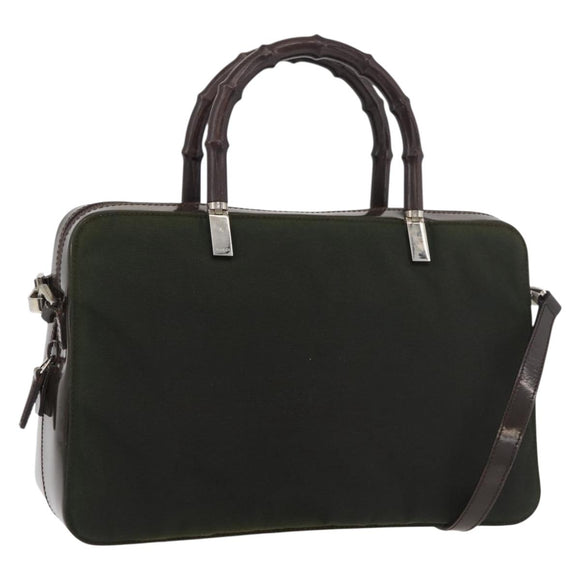 GUCCI Bamboo Hand Bag Nylon 2way Green Silver Auth hk3678