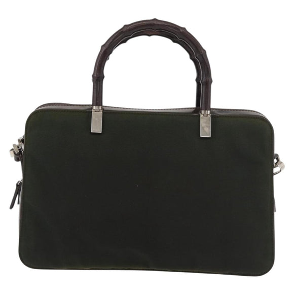 GUCCI Bamboo Hand Bag Nylon 2way Green Silver Auth hk3678