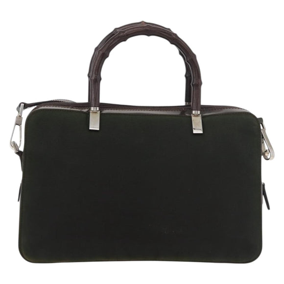 GUCCI Bamboo Hand Bag Nylon 2way Green Silver Auth hk3678